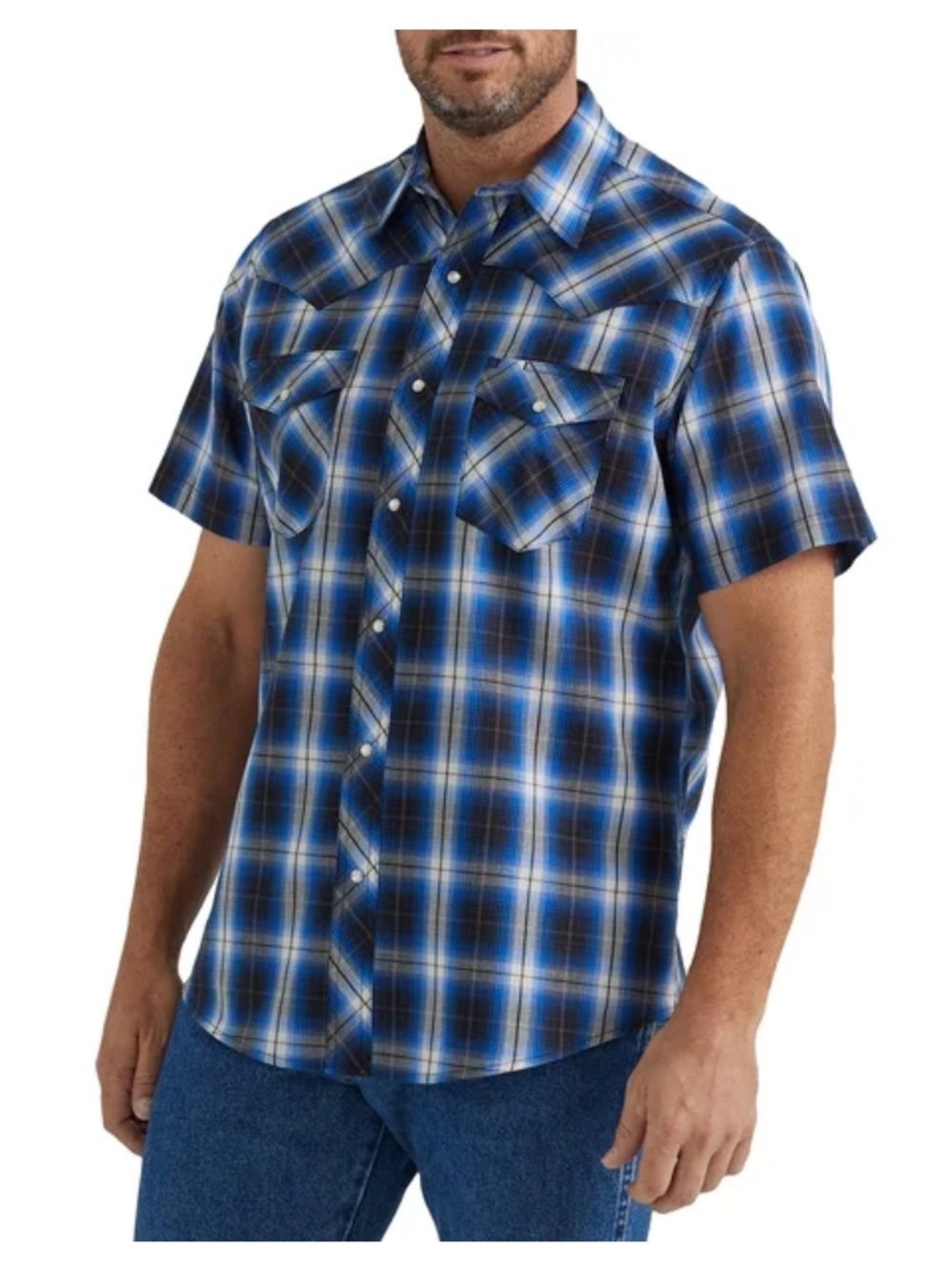 Wrangler Blue & White Plaid Short-Sleeve Western Shirt